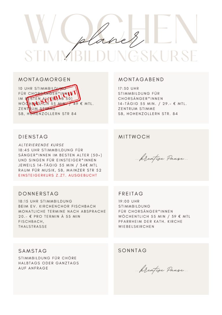 Wochenplan Marion Wildegger Bitz