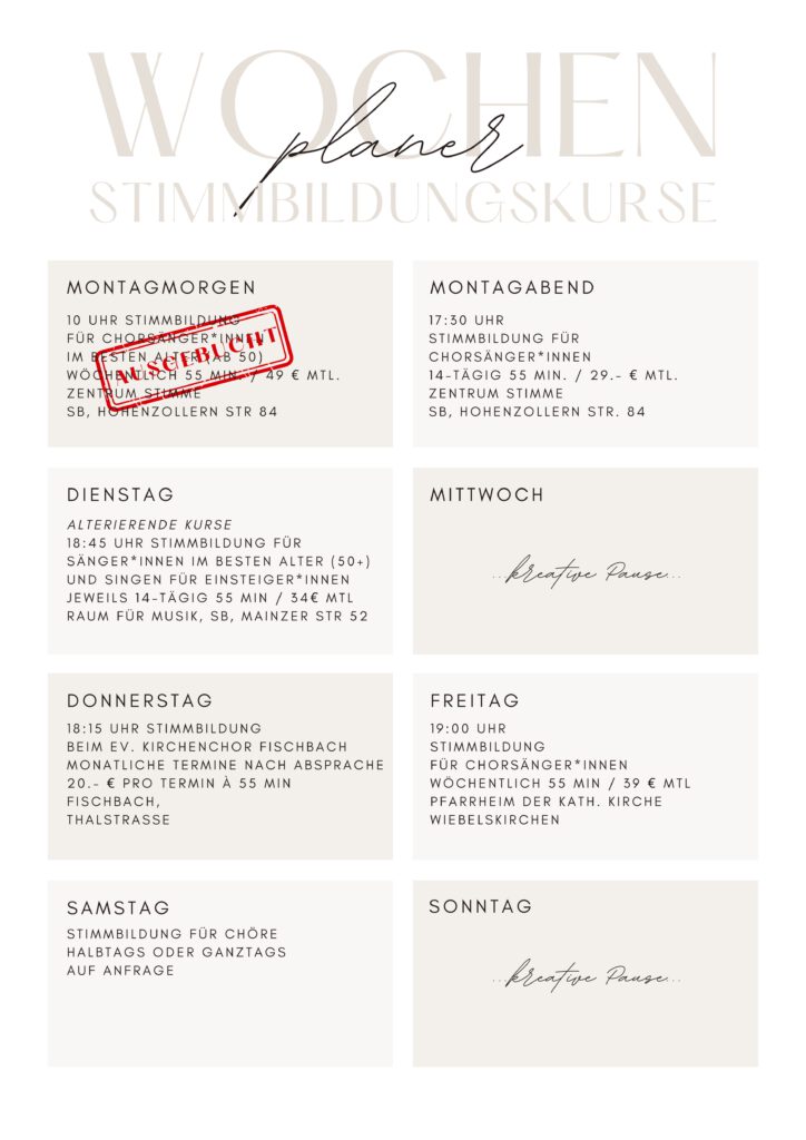 Wochenplan Marion Wildegger Bitz